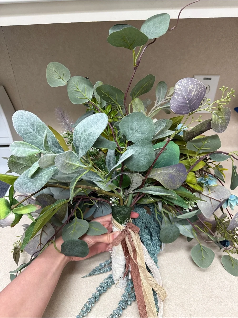 Handcrafted Mixed Floral Bouquet in Dusty Blue, Mauve & Sage -